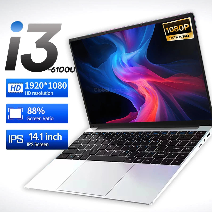 Ordinateur Portable Xiaman 14.1" Intel Core i3-6100U — 16 Go DDR3, SSD 1To/2To, Écran Full HD, Windows 11
