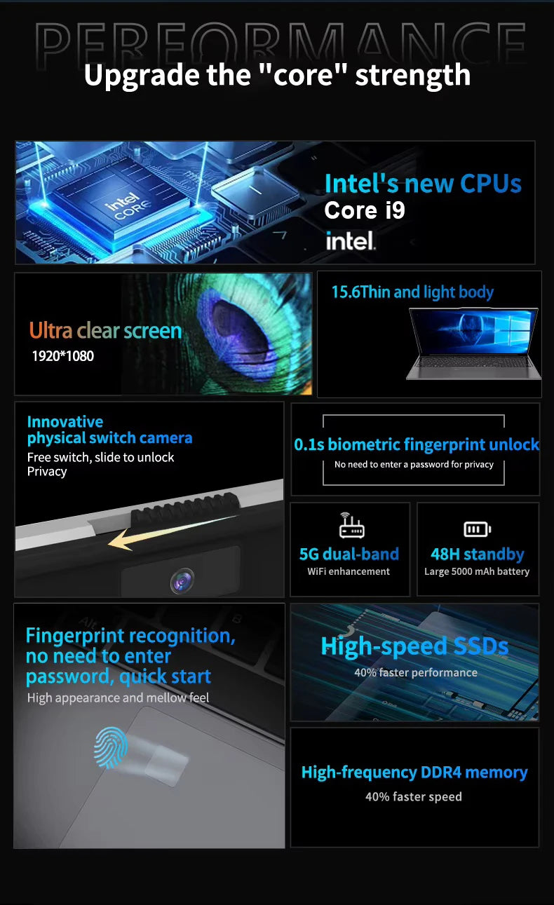 PC Portable 15.6" Intel Core i9-9900 — 16 Go RAM, SSD 256Go à 2To, 4K, Windows 11 Pro
