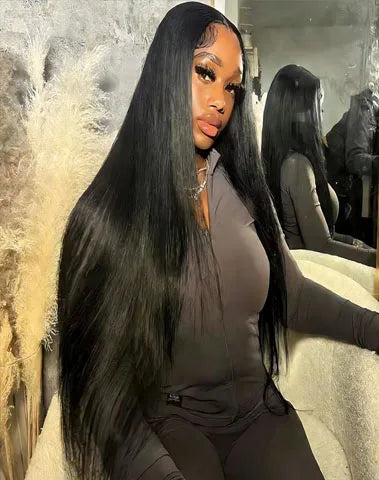 Perruque Lisse Bone Straight 250% Sans Colle — Lace Front HD 13x6 Cheveux Brésiliens 40 à 42 Pouces