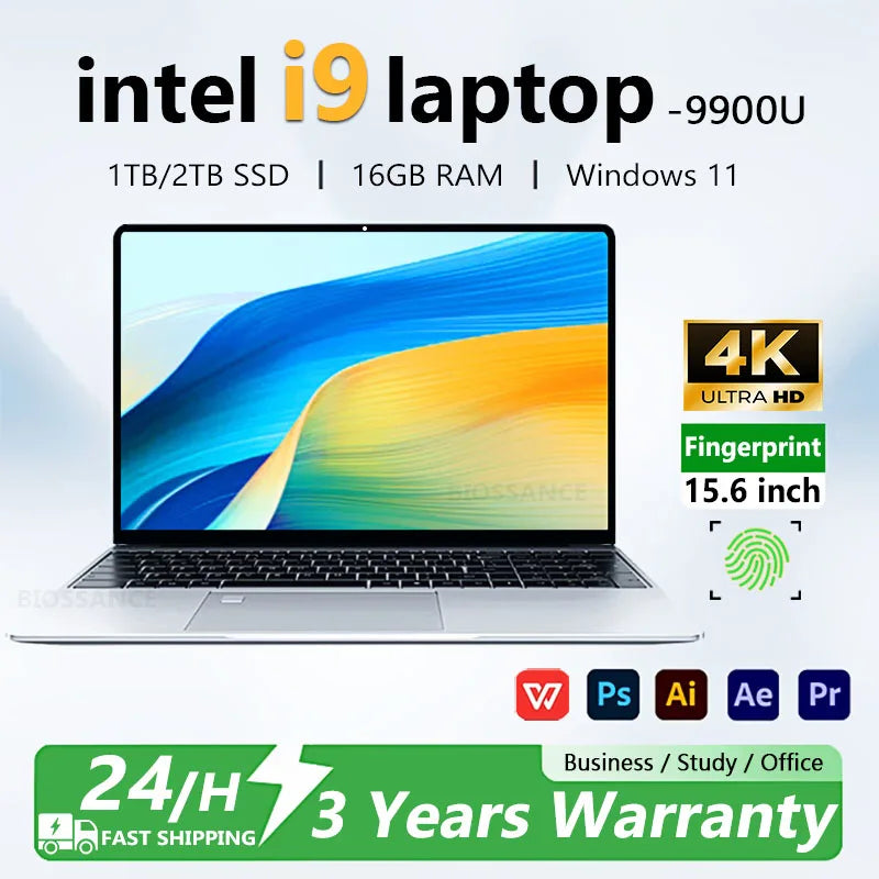 PC Portable 15.6" Intel Core i9-9900 — 16 Go RAM, SSD 256Go à 2To, 4K, Windows 11 Pro