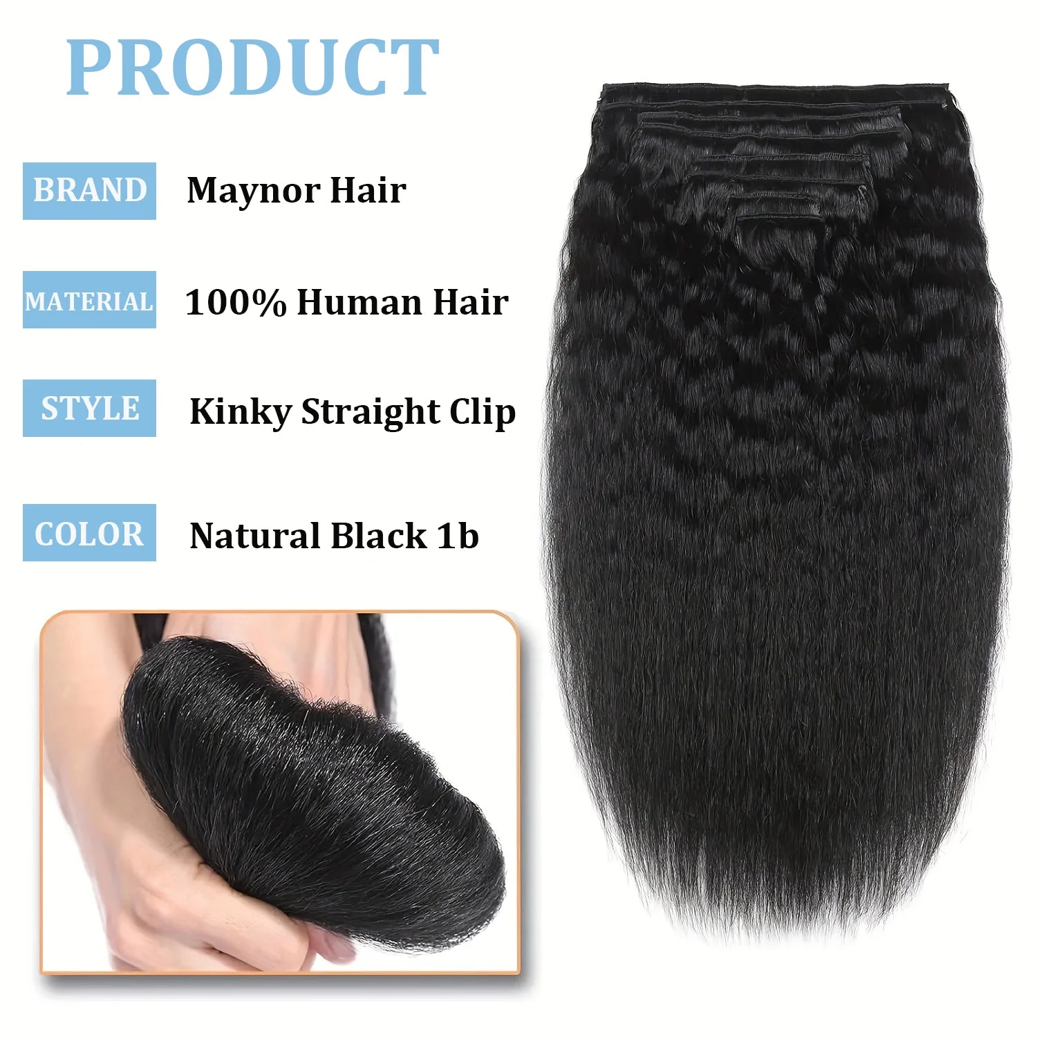 Extensions Clip-In Kinky Straight Cheveux Brésiliens Remy 120g — 8 Pièces Tête Complète Toutes Couleurs