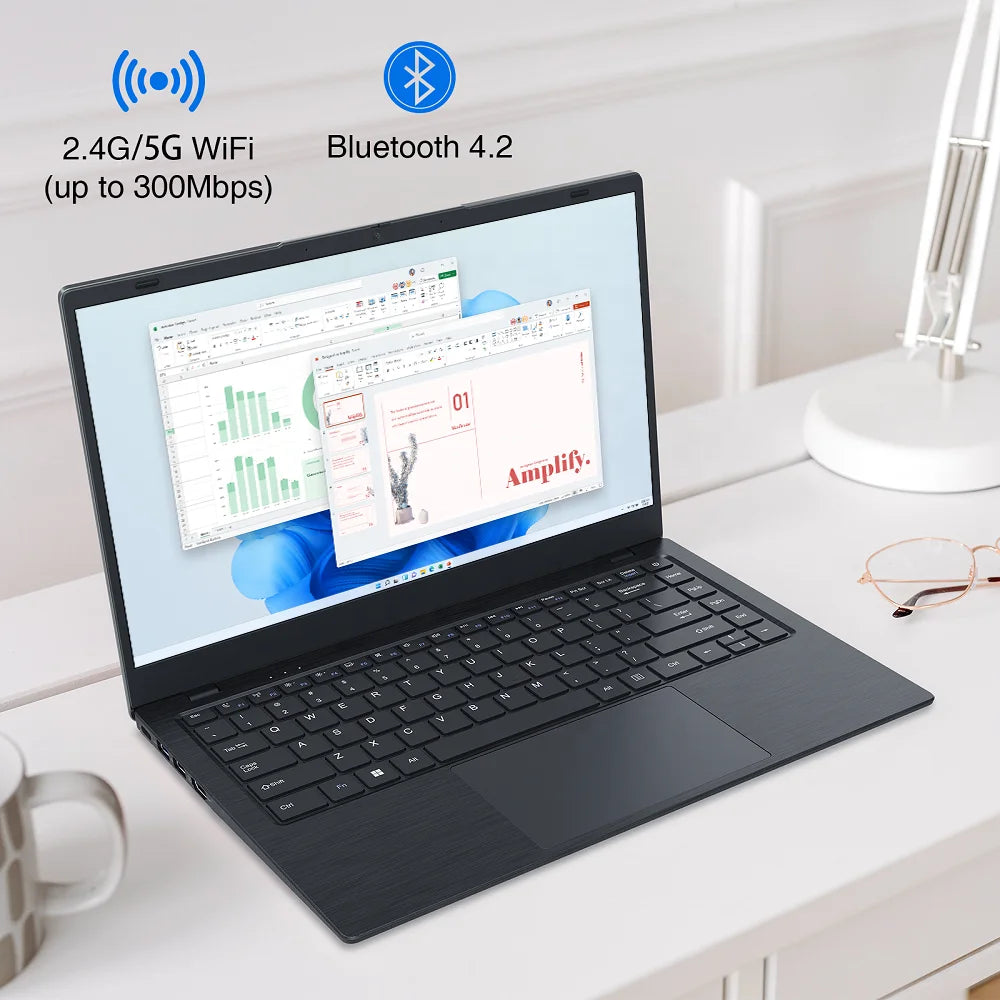 PC Portable Étudiant 14" Intel Celeron N4000 — 8 Go RAM, 256 Go SSD, IPS FHD, WiFi 5, RJ45, Windows 11