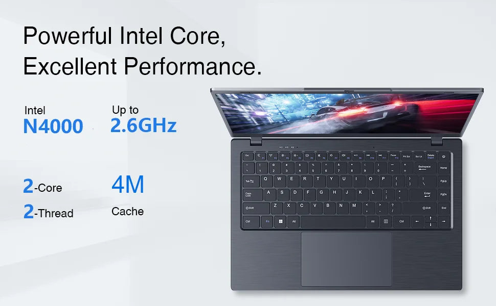 PC Portable Étudiant 14" Intel Celeron N4000 — 8 Go RAM, 256 Go SSD, IPS FHD, WiFi 5, RJ45, Windows 11