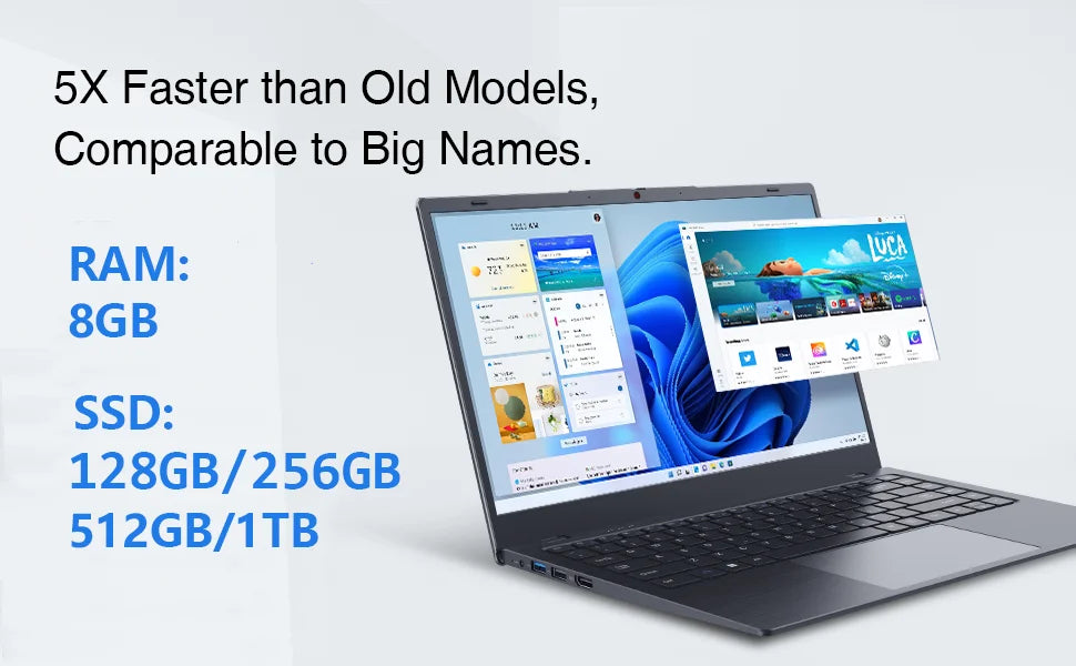 PC Portable Étudiant 14" Intel Celeron N4000 — 8 Go RAM, 256 Go SSD, IPS FHD, WiFi 5, RJ45, Windows 11