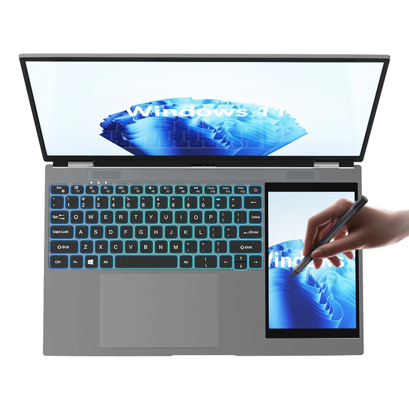 PC Portable Double Écran 15,6"+7" Tactile — Intel N95, 8 Go RAM, SSD M.2, IPS FHD, Windows 11 Pro