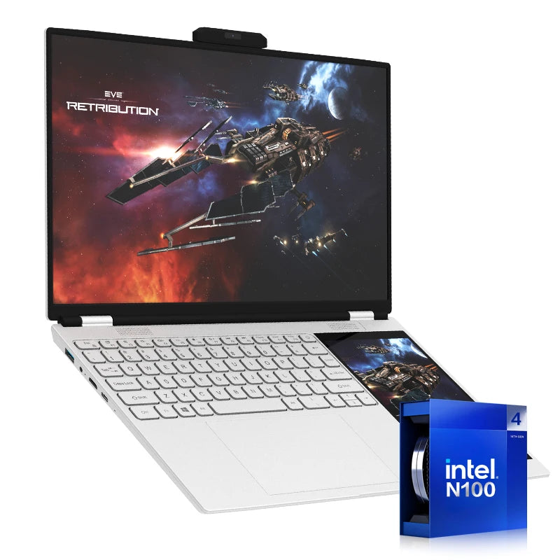 PC Portable Double Écran 15,6"+7" Tactile — Intel N95, 8 Go RAM, SSD M.2, IPS FHD, Windows 11 Pro
