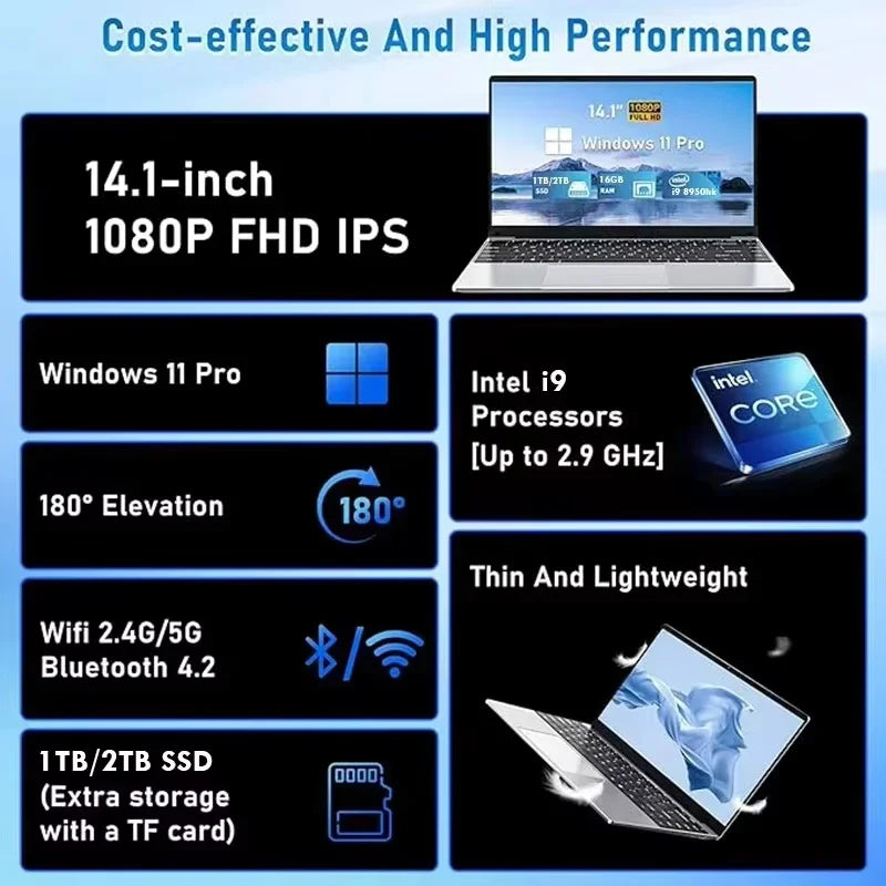 Ordinateur Portable 14.1" Intel Core i9-10980HK — Écran 4K, 16 Go RAM, SSD 1To/2To, Windows 11