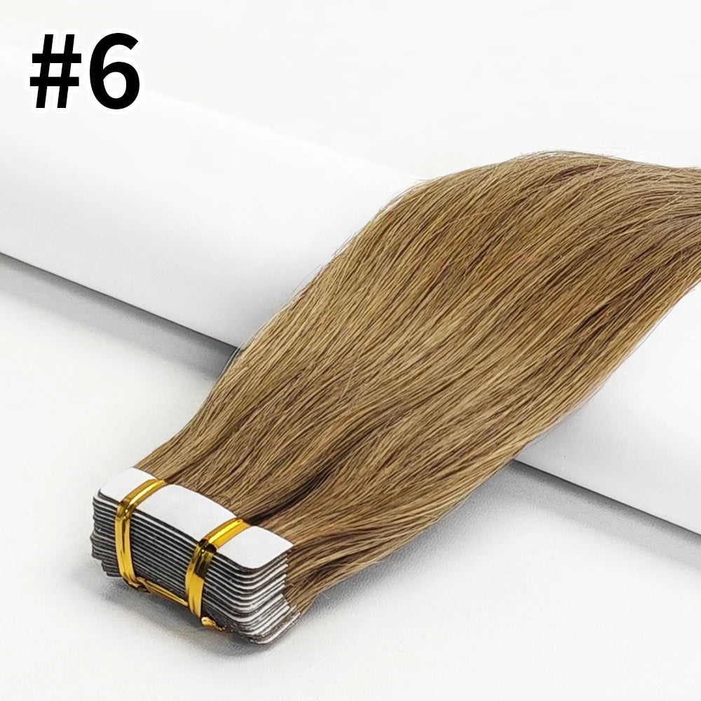Extensions Tape-In Cheveux Humains Remy Lisse — 20 Pièces Seamless Skin Weft Noir Naturel