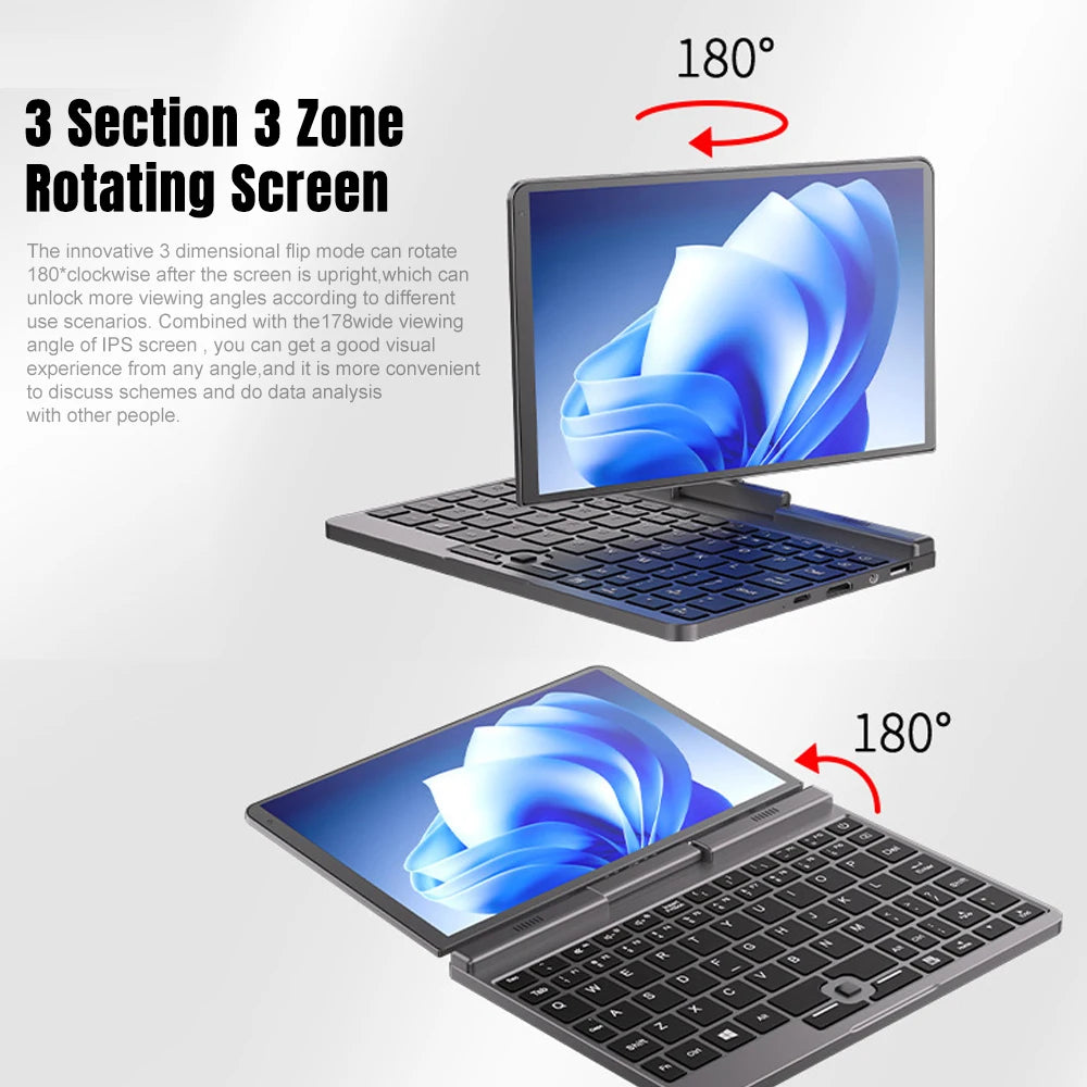 Mini Laptop Tactile CRELANDER P8 8" — Intel N150 12ème Gén, 12 Go DDR5, SSD 1To, Rotatif 360°, WiFi 6, Windows 11