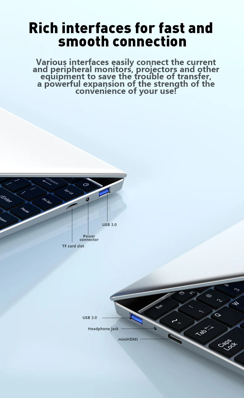 PC Portable Ultra Slim 14.1" — Intel N3700, 16 Go RAM, SSD jusqu'à 2 To, Windows 11 Pro