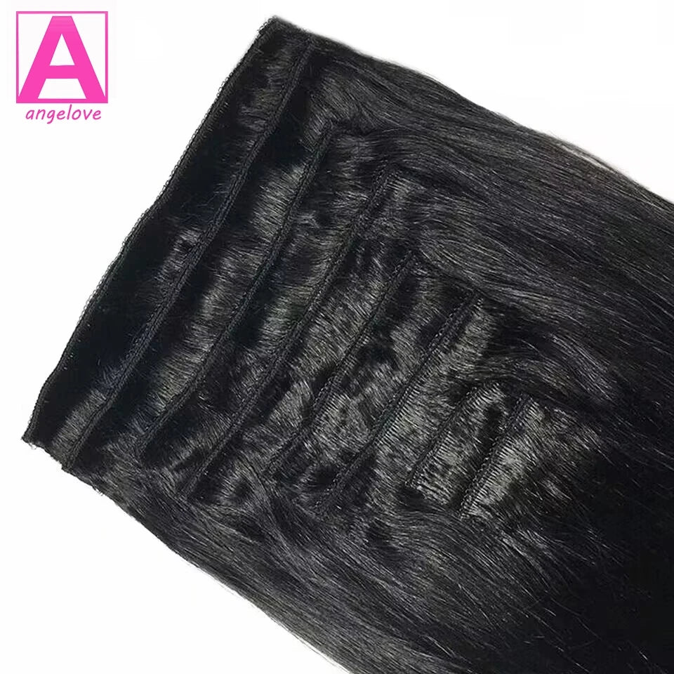 Extensions Clip-In Lisse Cheveux Brésiliens Remy 120g — 8 Pièces Tête Complète Noir Naturel