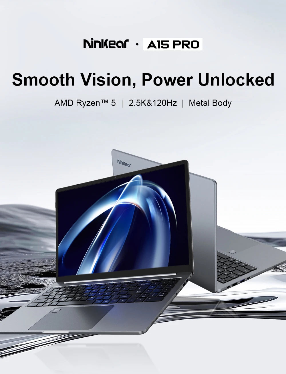 Ordinateur Portable Ninkear A15 Pro 16" — AMD Ryzen 5, Écran 2.5K 120Hz, 16 Go DDR4, SSD 1To, Empreinte, Windows 11