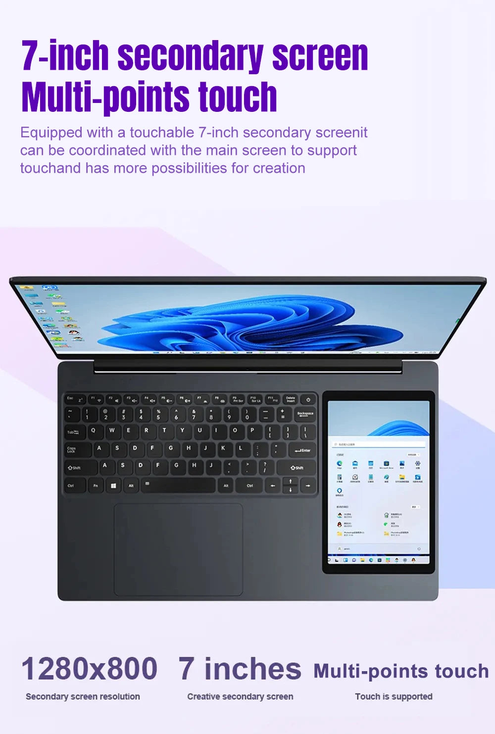 Ordinateur Portable CRELANDER 15.6" Double Écran — Intel N100, 16/32 Go RAM, SSD 1To/2To, Clavier RGB, Windows 11