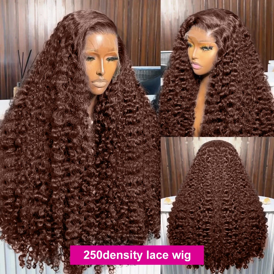 Perruque Deep Wave Chocolat 200% — Lace Front 13x6 HD Cheveux Brésiliens 30 à 38 Pouces