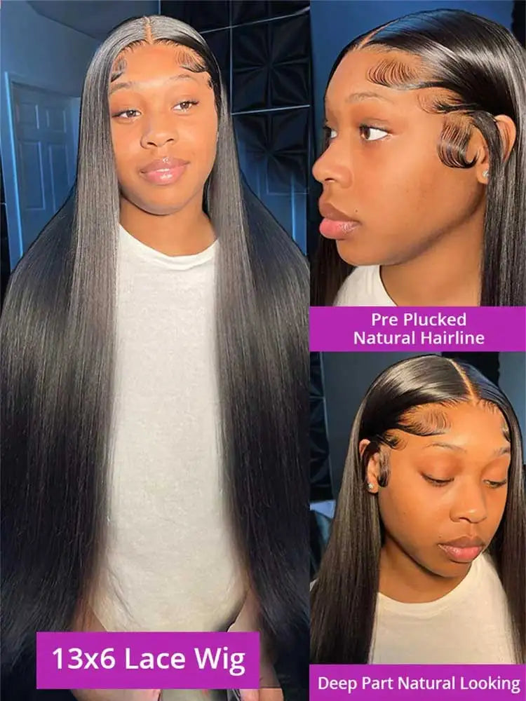 Perruque Lisse Bone Straight 250% Sans Colle — Lace Front HD 13x6 Cheveux Brésiliens 40 à 42 Pouces