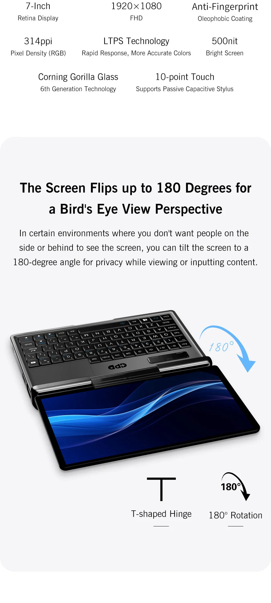 Mini PC Portable GPD MicroPC 2 — Intel Core i3-N350, 16 Go RAM, 512 Go SSD, Écran 7", Windows 11