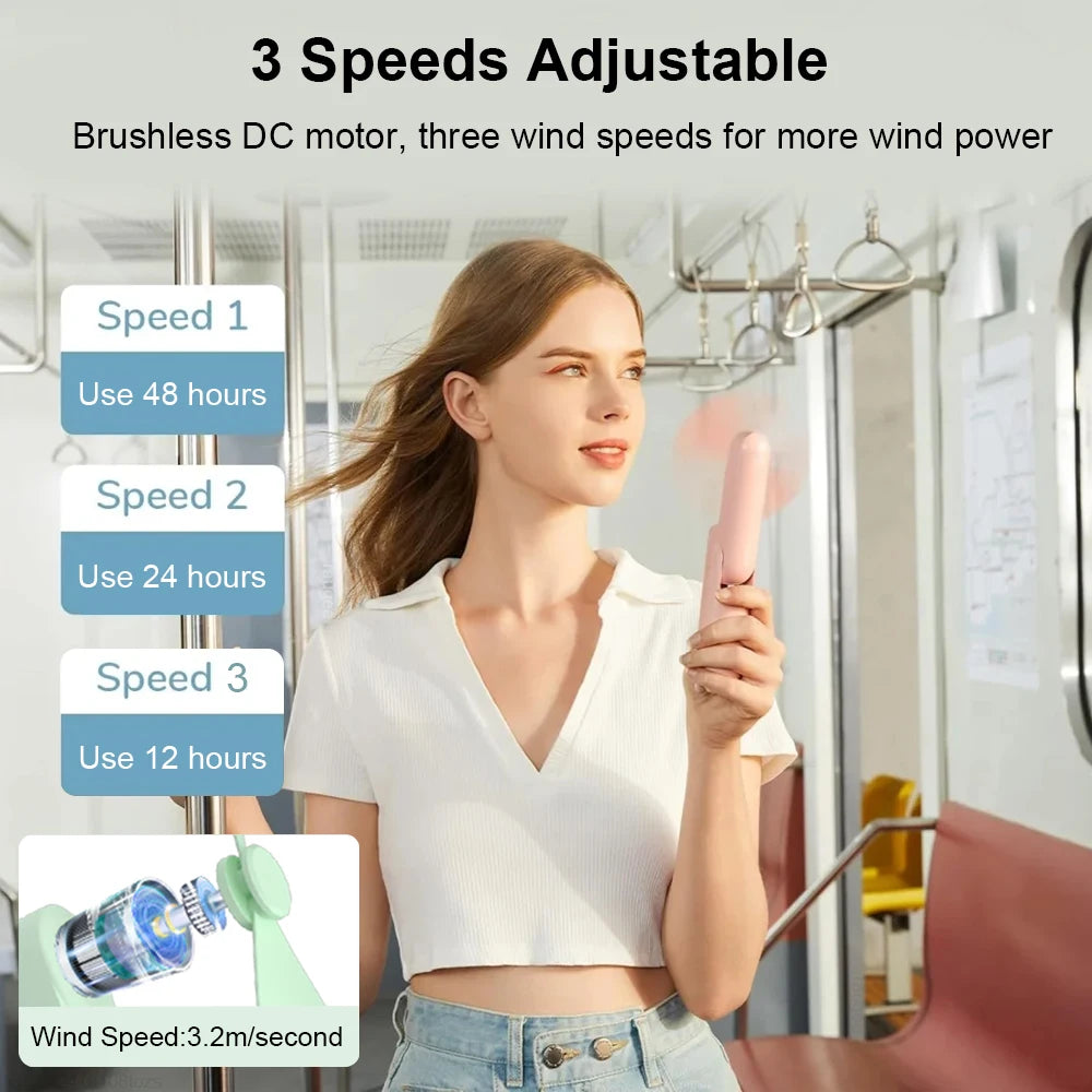 Mini Ventilateur Portable Rechargeable USB – 3 Vitesses, Pliable avec Batterie Intégrée 2000mAh
