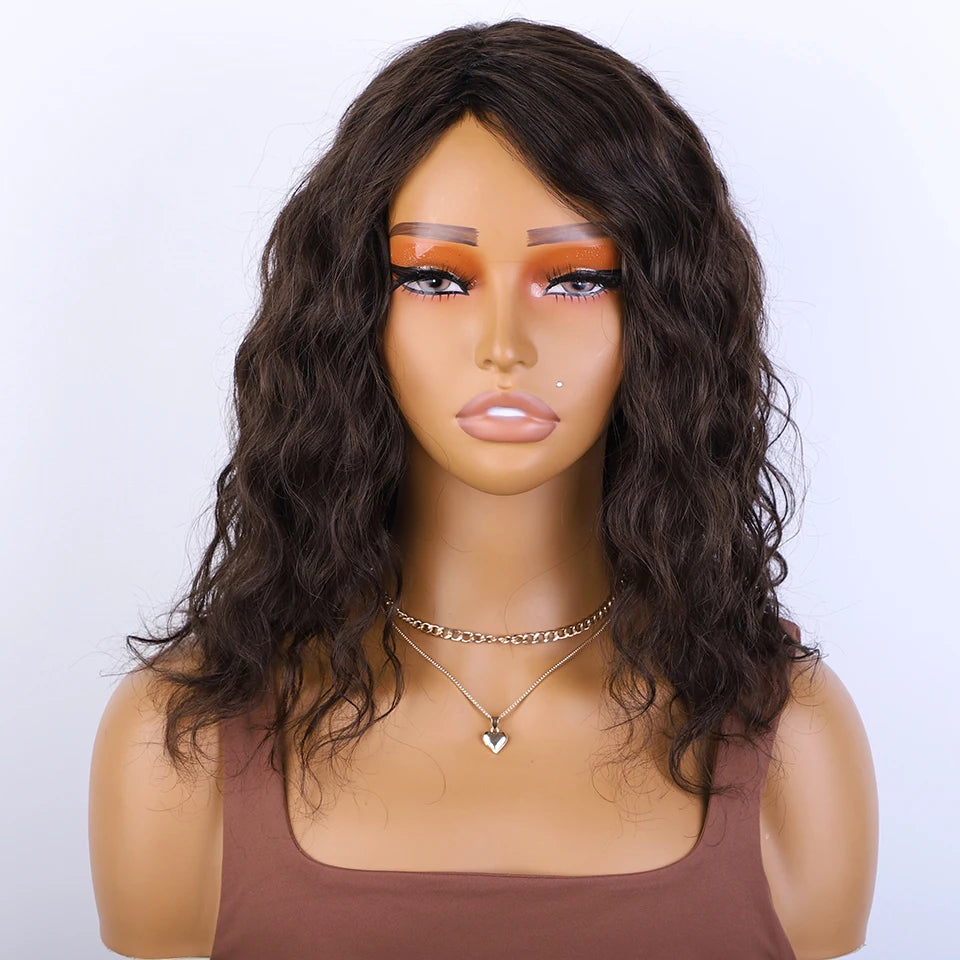 Perruque Body Wave Courte Brun 2# & 4# — Cheveux Brésiliens Naturels Prêt-à-Porter