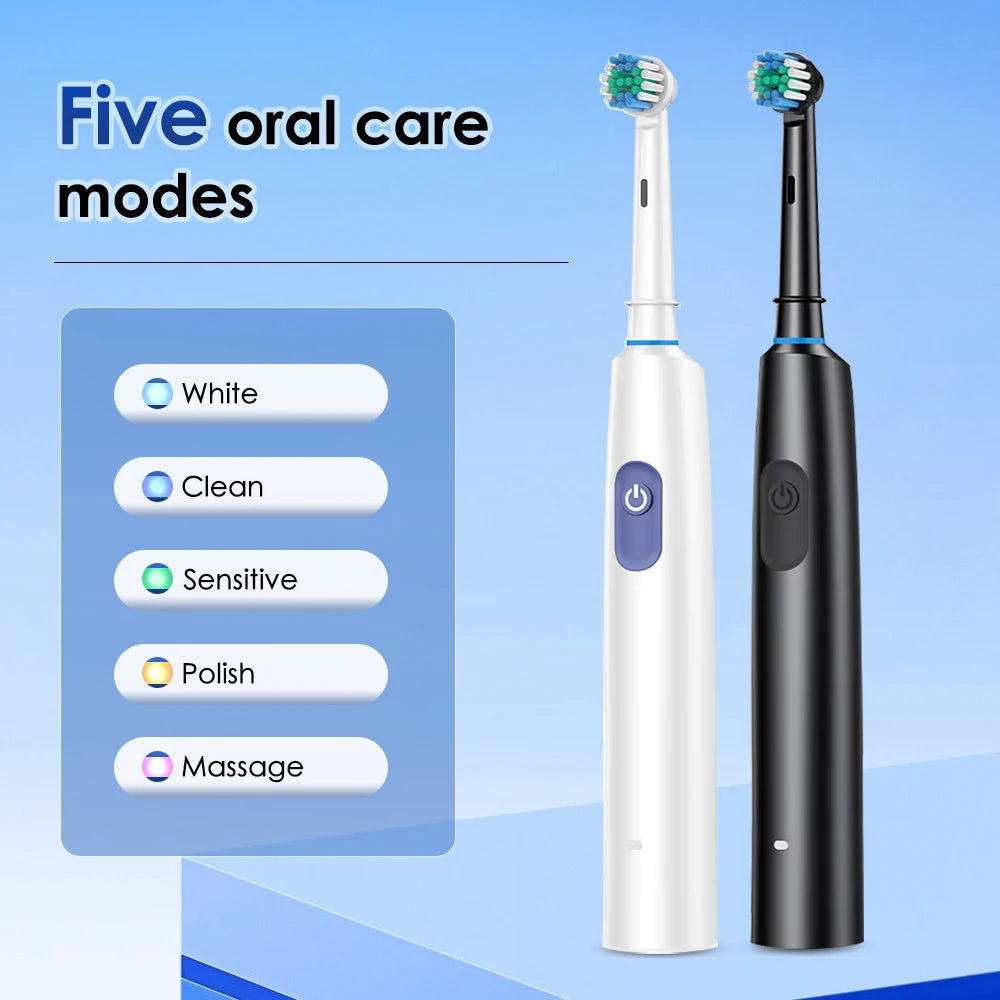Brosse à Dents Électrique Rotative – Nettoyage Profond, Rechargeable, 8 Têtes Incluses
