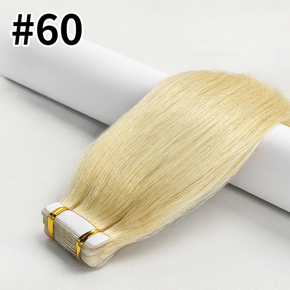 Extensions Tape-In Cheveux Humains Remy Lisse — 20 Pièces Seamless Skin Weft Noir Naturel