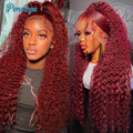 Perruque Deep Wave Bordeaux 99J 200% Sans Colle — Lace Front HD 13x4 Cheveux Brésiliens 30 à 40 Pouces