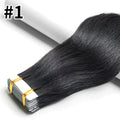 Extensions Tape-In Cheveux Humains Remy Lisse — 20 Pièces Seamless Skin Weft Noir Naturel