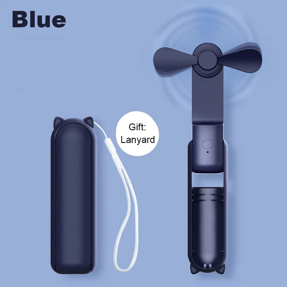 Mini Ventilateur Portable Rechargeable USB – 3 Vitesses, Pliable avec Batterie Intégrée 2000mAh