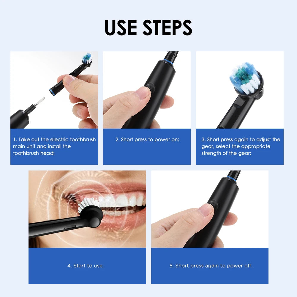 Brosse à Dents Électrique Rotative – Nettoyage Profond, Rechargeable, 8 Têtes Incluses