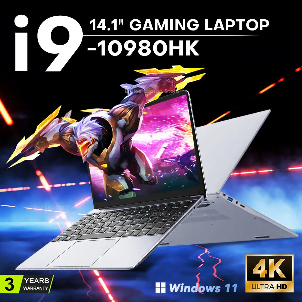 Ordinateur Portable Erilles 14" Intel Core i9-10980HK — Écran 4K, 16 Go DDR3, SSD 1To/2To, Double Caméra, Windows 11