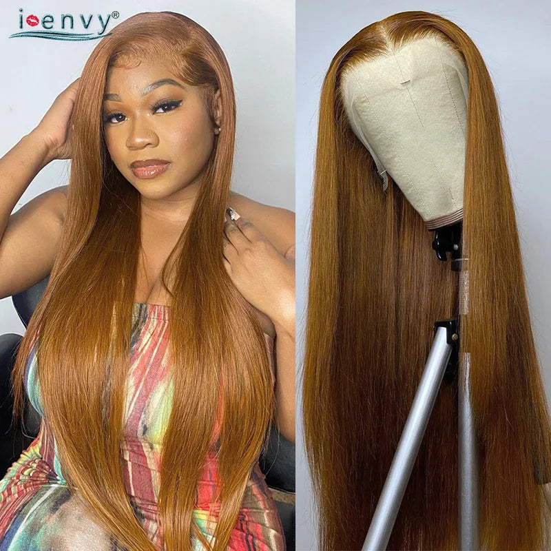 Perruque Lisse Colorée Lace Front HD 13x6 — Gingembre, Blonde 613 & Bordeaux 34 Pouces