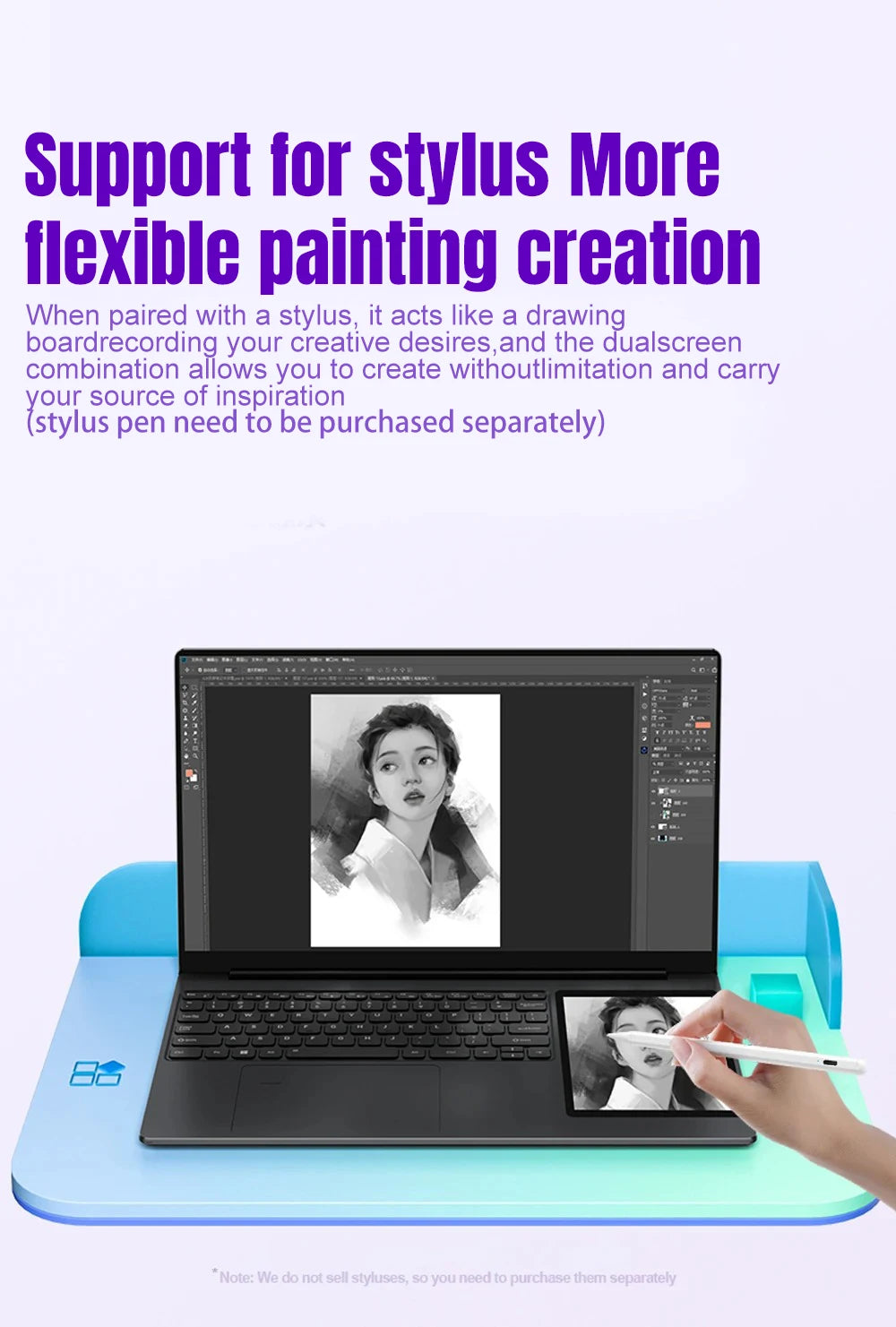 Ordinateur Portable CRELANDER 15.6" Double Écran — Intel N100, 16/32 Go RAM, SSD 1To/2To, Clavier RGB, Windows 11