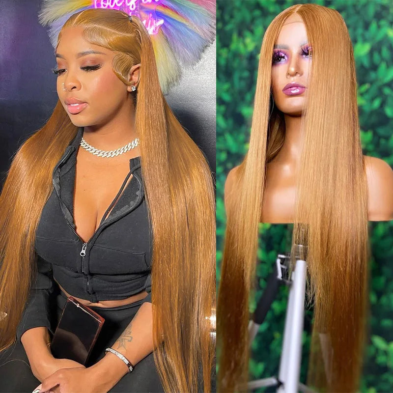 Perruque Lisse Colorée Lace Front HD 13x6 — Gingembre, Blonde 613 & Bordeaux 34 Pouces