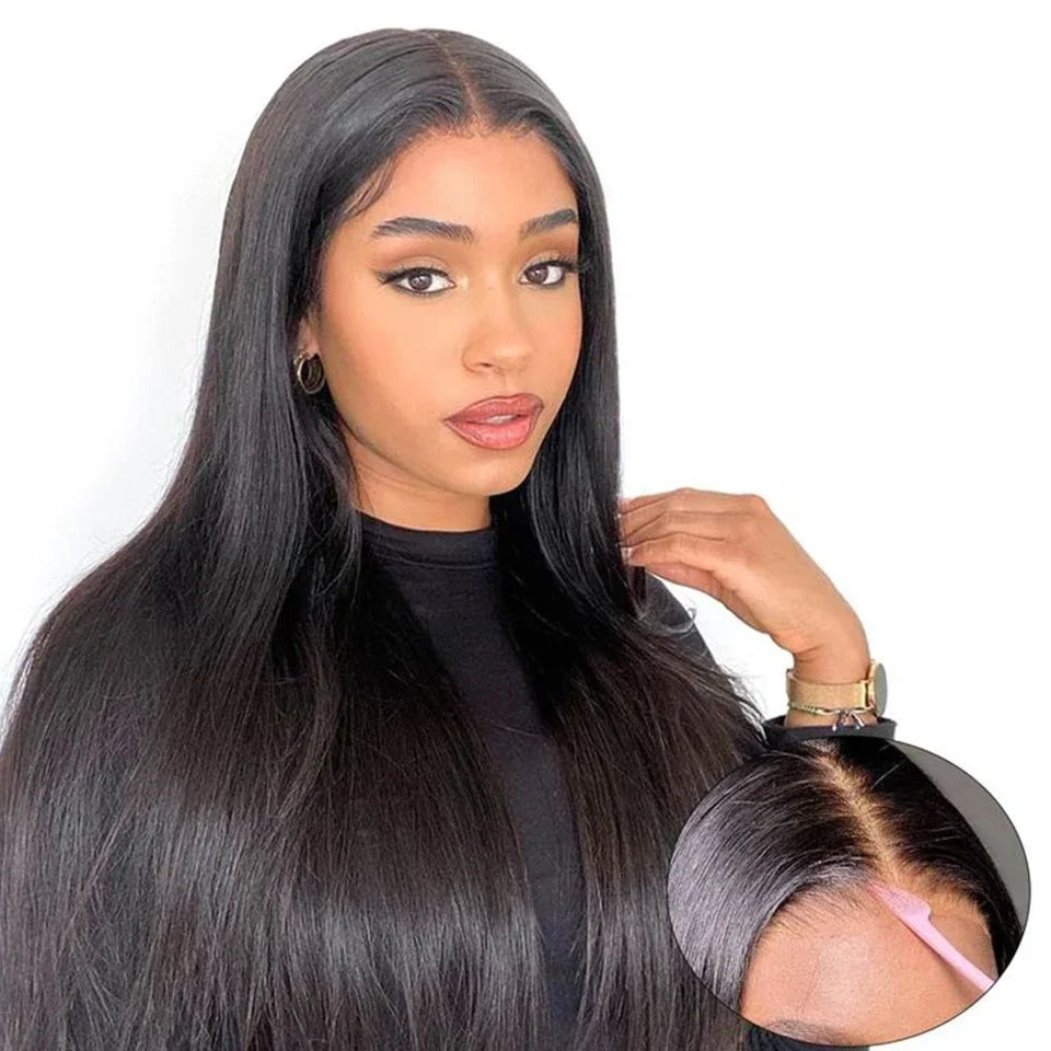 Perruque Bone Straight Sans Colle Wear & Go — Lace 4x4 Cheveux Humains 100% Naturels