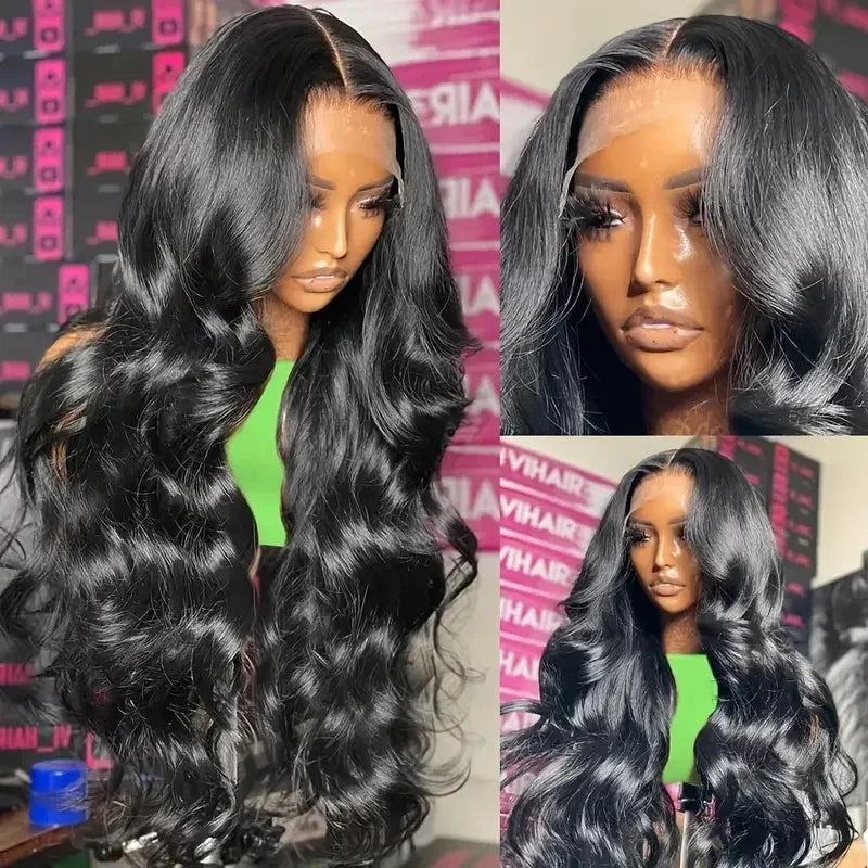 Perruque Body Wave Noir Naturel 180% — Lace Front HD 13x4 Cheveux Brésiliens Pré-Épilée