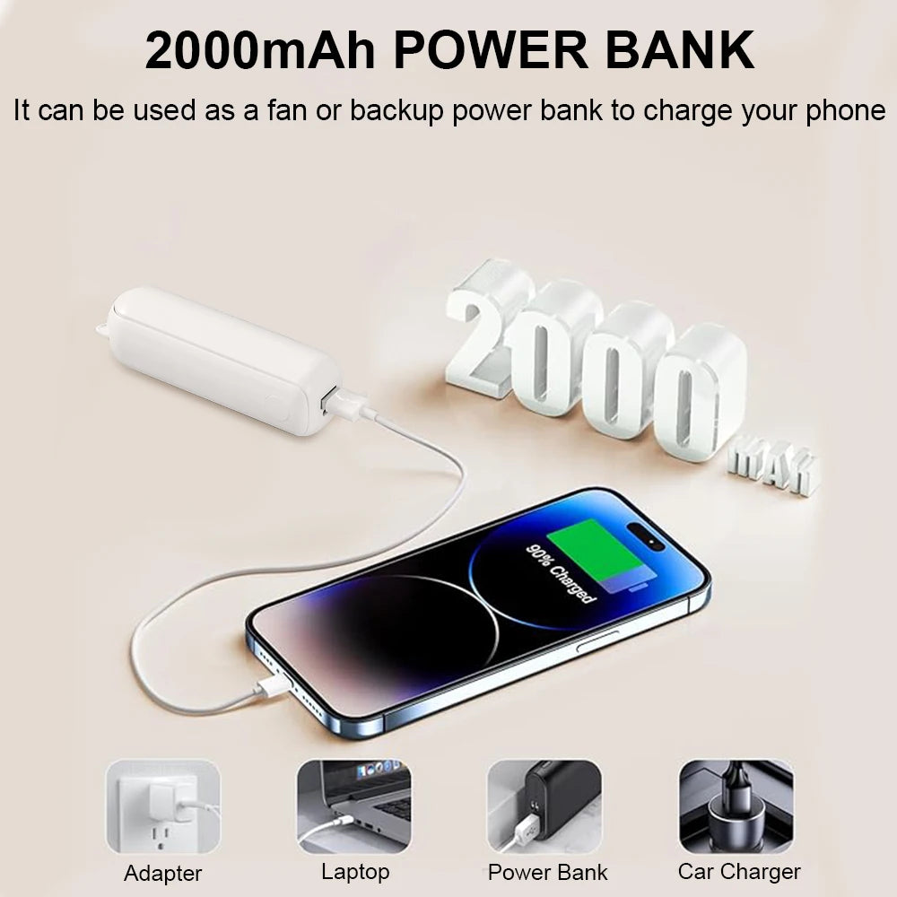 Mini Ventilateur Portable Rechargeable USB – 3 Vitesses, Pliable avec Batterie Intégrée 2000mAh