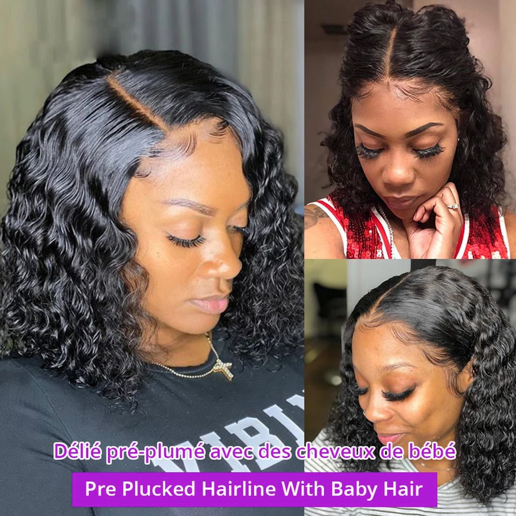 Perruque Bob Courte Deep Wave Curly — T Part Lace HD Cheveux Brésiliens Remy 100% Naturels