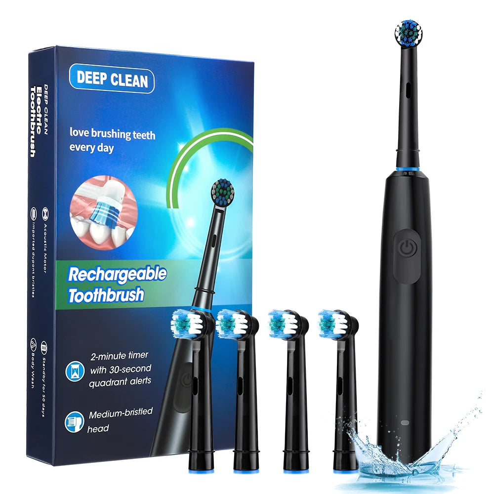 Brosse à Dents Électrique Rotative – Nettoyage Profond, Rechargeable, 8 Têtes Incluses