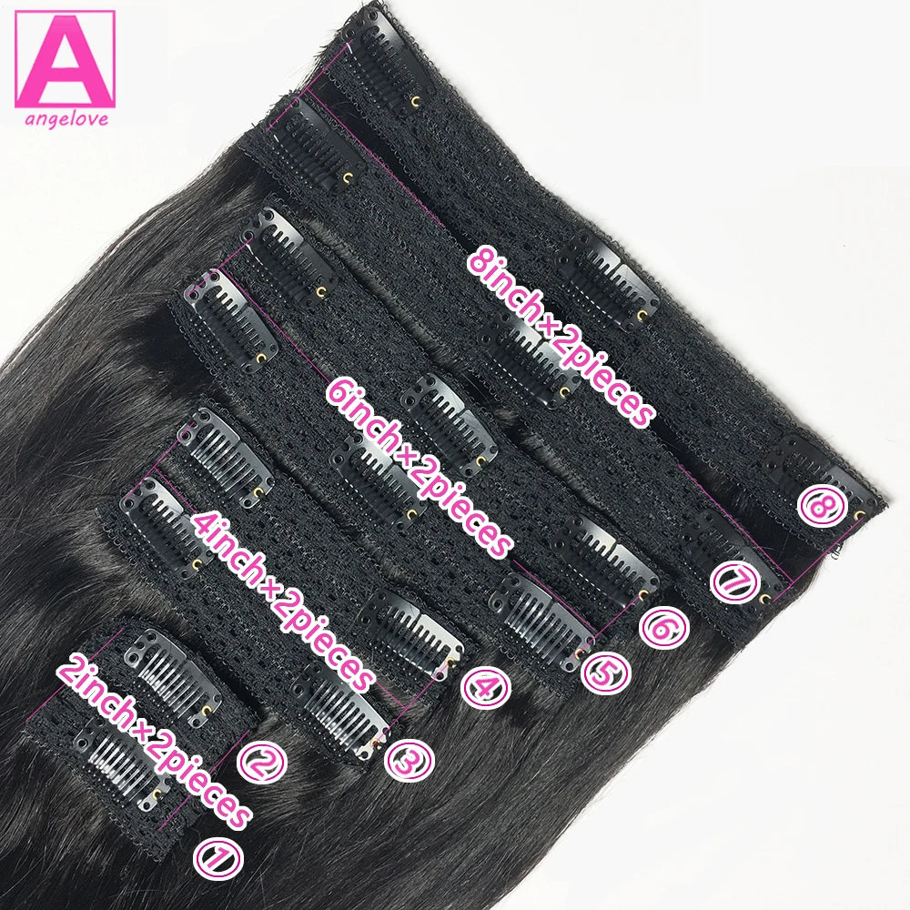 Extensions Clip-In Lisse Cheveux Brésiliens Remy 120g — 8 Pièces Tête Complète Noir Naturel
