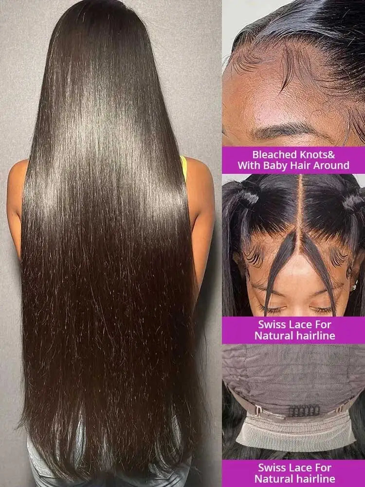 Perruque Lisse Bone Straight 250% Sans Colle — Lace Front HD 13x6 Cheveux Brésiliens 40 à 42 Pouces
