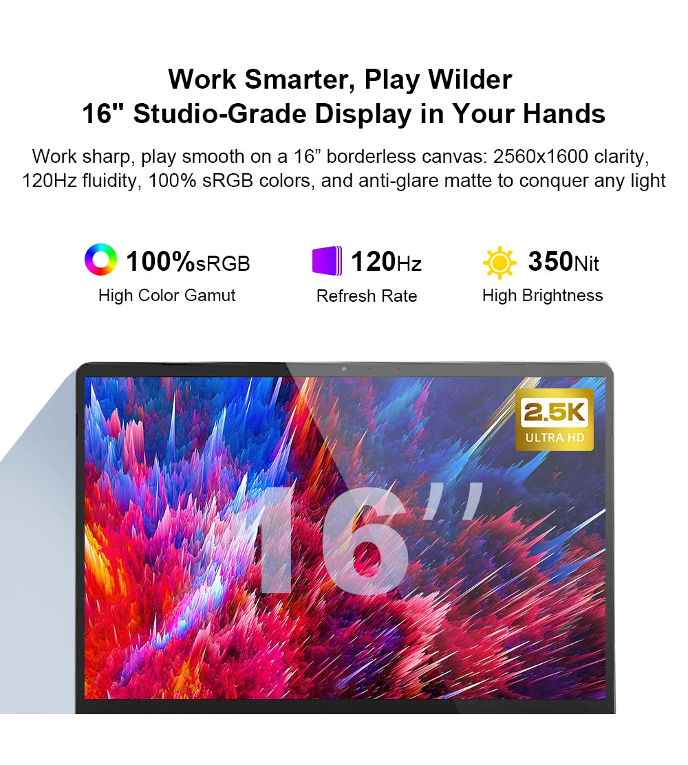 Ordinateur Portable Ninkear A15 Pro 16" — AMD Ryzen 5, Écran 2.5K 120Hz, 16 Go DDR4, SSD 1To, Empreinte, Windows 11