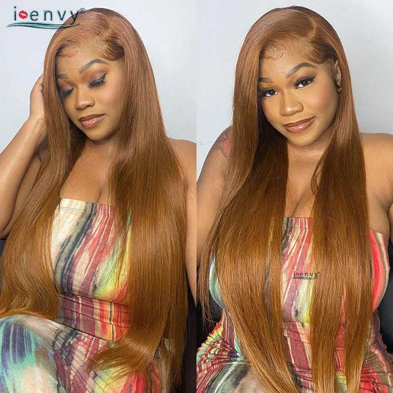 Perruque Lisse Colorée Lace Front HD 13x6 — Gingembre, Blonde 613 & Bordeaux 34 Pouces
