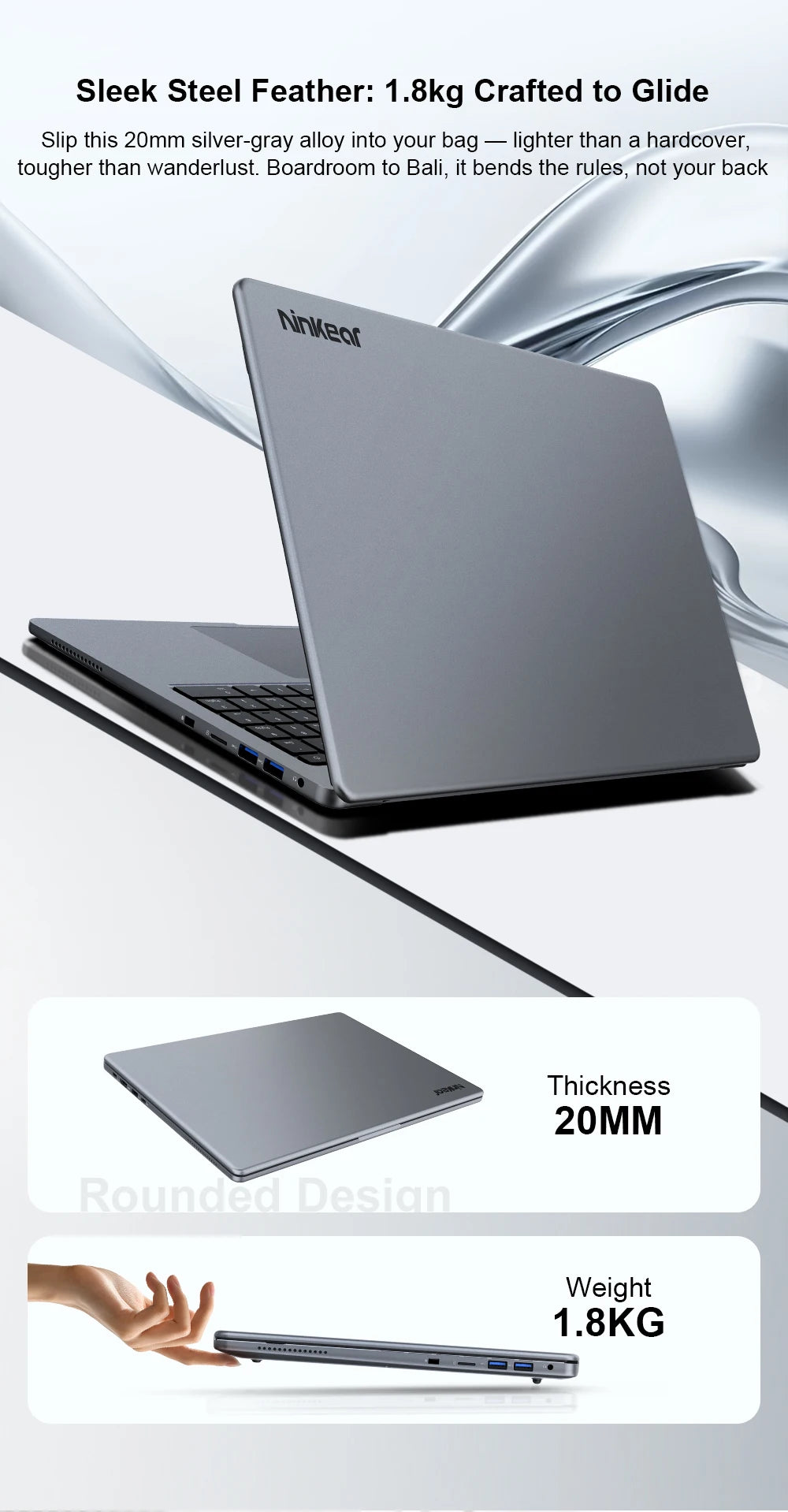 Ordinateur Portable Ninkear A15 Pro 16" — AMD Ryzen 5, Écran 2.5K 120Hz, 16 Go DDR4, SSD 1To, Empreinte, Windows 11