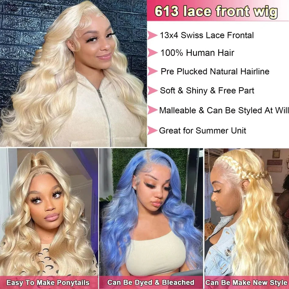 Perruque Body Wave Blonde 613 — Lace Front HD Cheveux Brésiliens Naturels