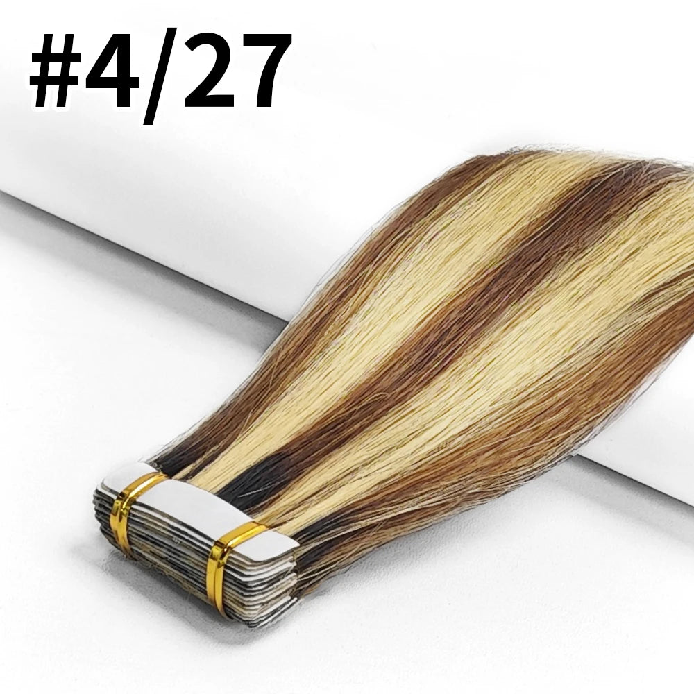 Extensions Tape-In Cheveux Humains Remy Lisse — 20 Pièces Seamless Skin Weft Noir Naturel