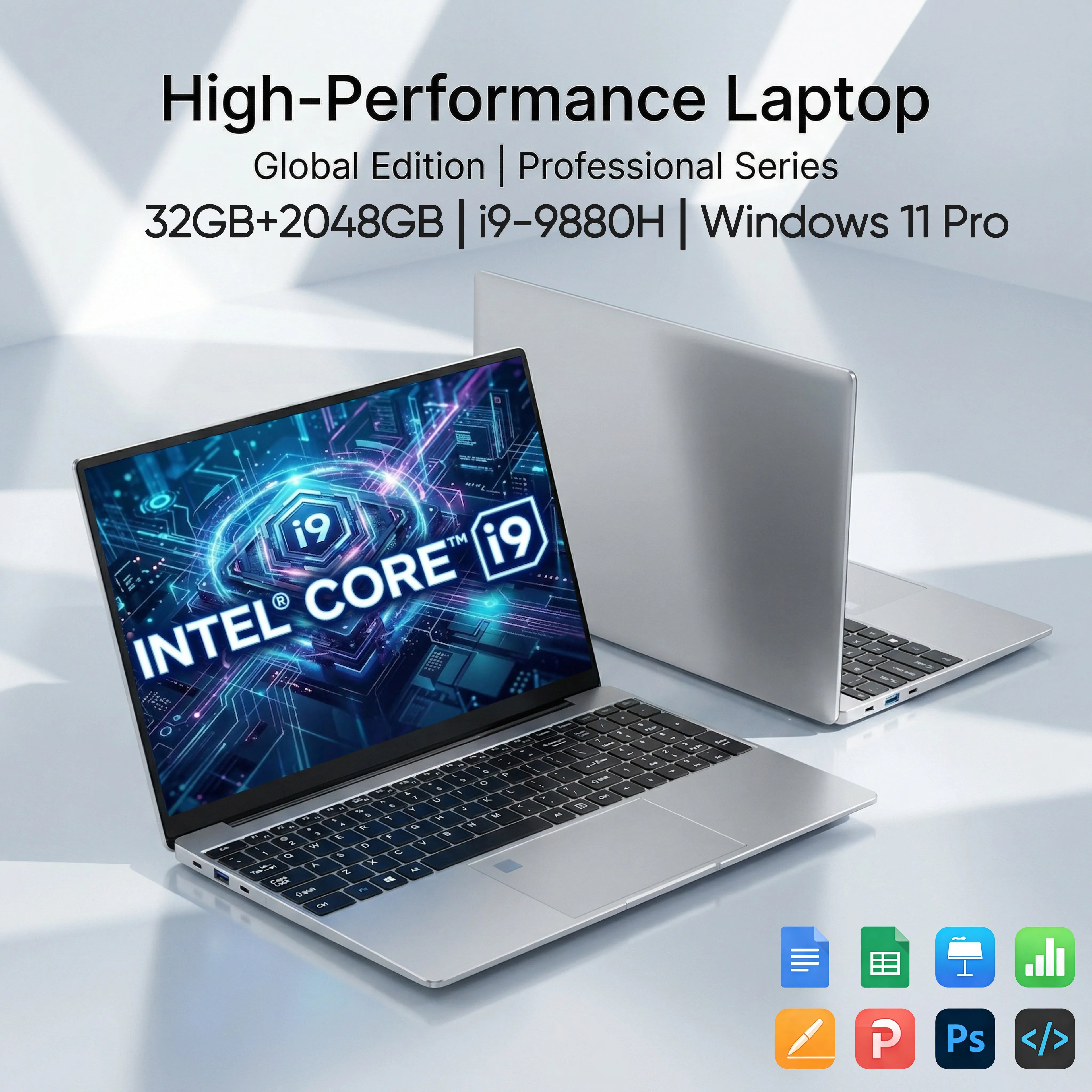 Ordinateur Portable NAIWO 15.6" 2026 — Intel Core i9-9880H, 32 Go DDR4, SSD 2To, Clavier Rétroéclairé, Windows 11 Pro