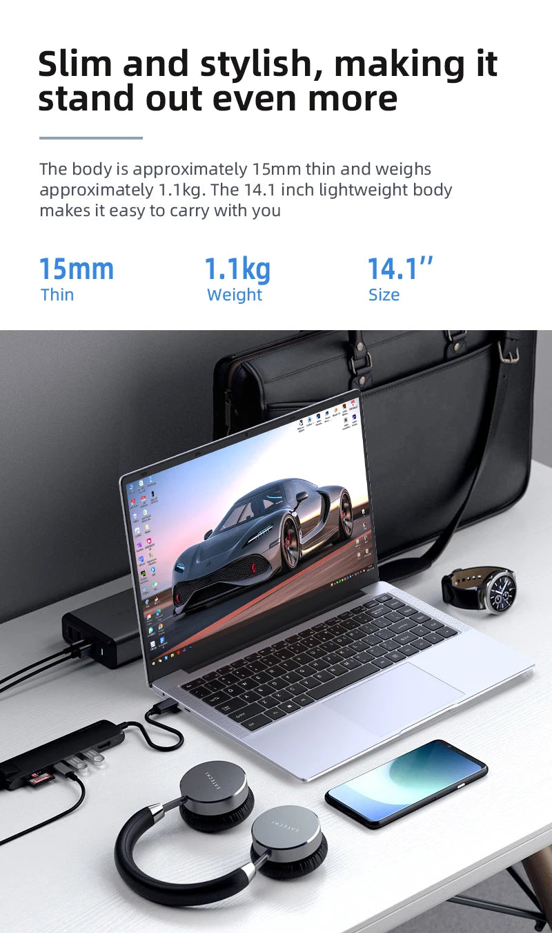 Ordinateur Portable BYONE 14" — Intel Celeron N4000, 8 Go RAM, SSD 256/512 Go, Windows 11