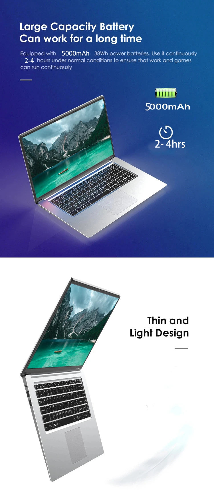 Ordinateur Portable Étudiant GMOLO 14" — Intel Celeron N3350, 4/6 Go RAM, SSD 64Goà 512Go, WiFi, Bluetooth, Windows 10