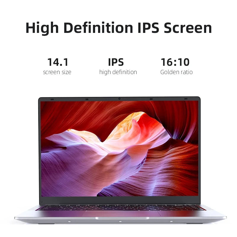 Ordinateur Portable Ultra-Slim 14.1" Intel Atom A3950 — 12 Go RAM, SSD M.2, Écran Full HD IPS, Windows 11 Pro