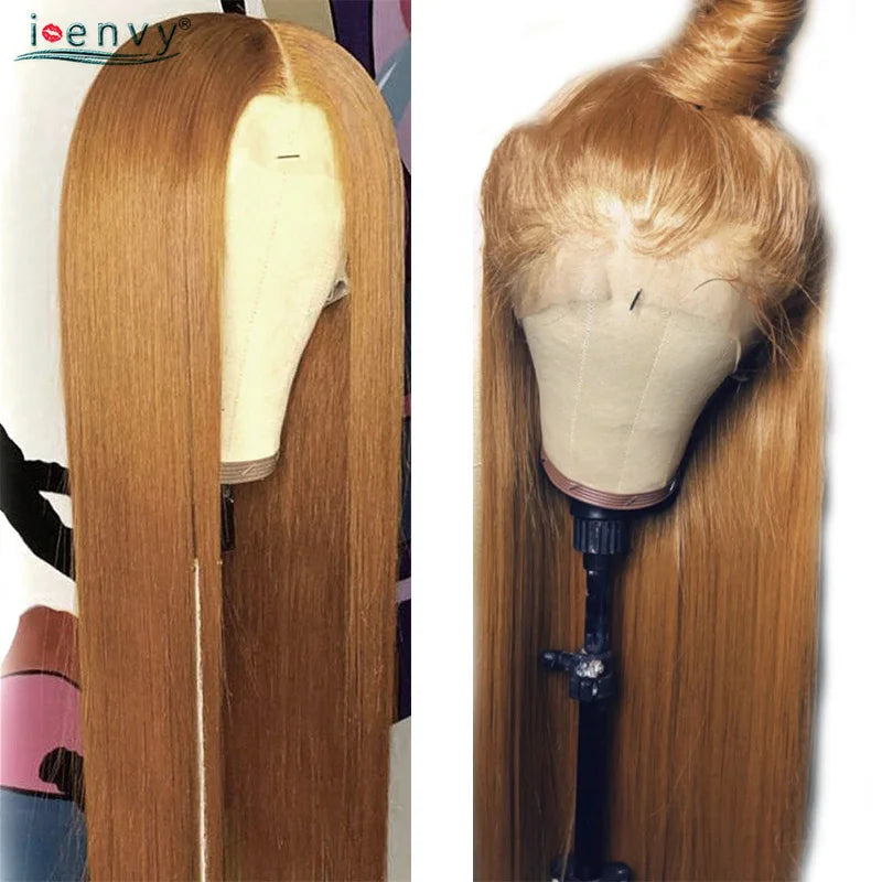 Perruque Lisse Colorée Lace Front HD 13x6 — Gingembre, Blonde 613 & Bordeaux 34 Pouces