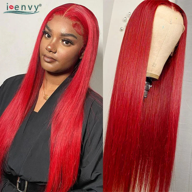 Perruque Lisse Colorée Lace Front HD 13x6 — Gingembre, Blonde 613 & Bordeaux 34 Pouces